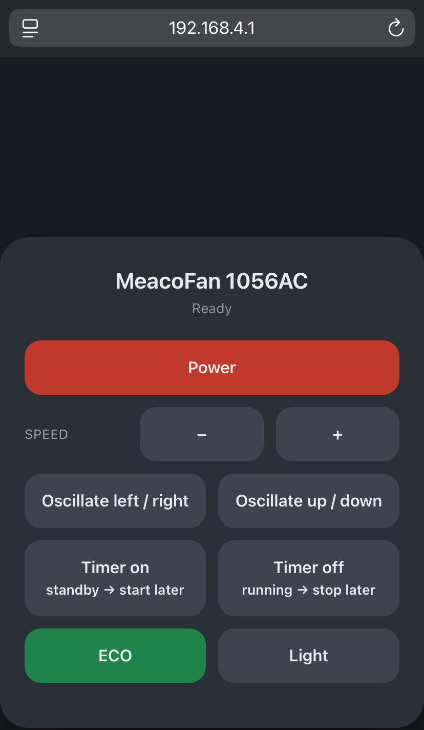 Web interface to control the fan